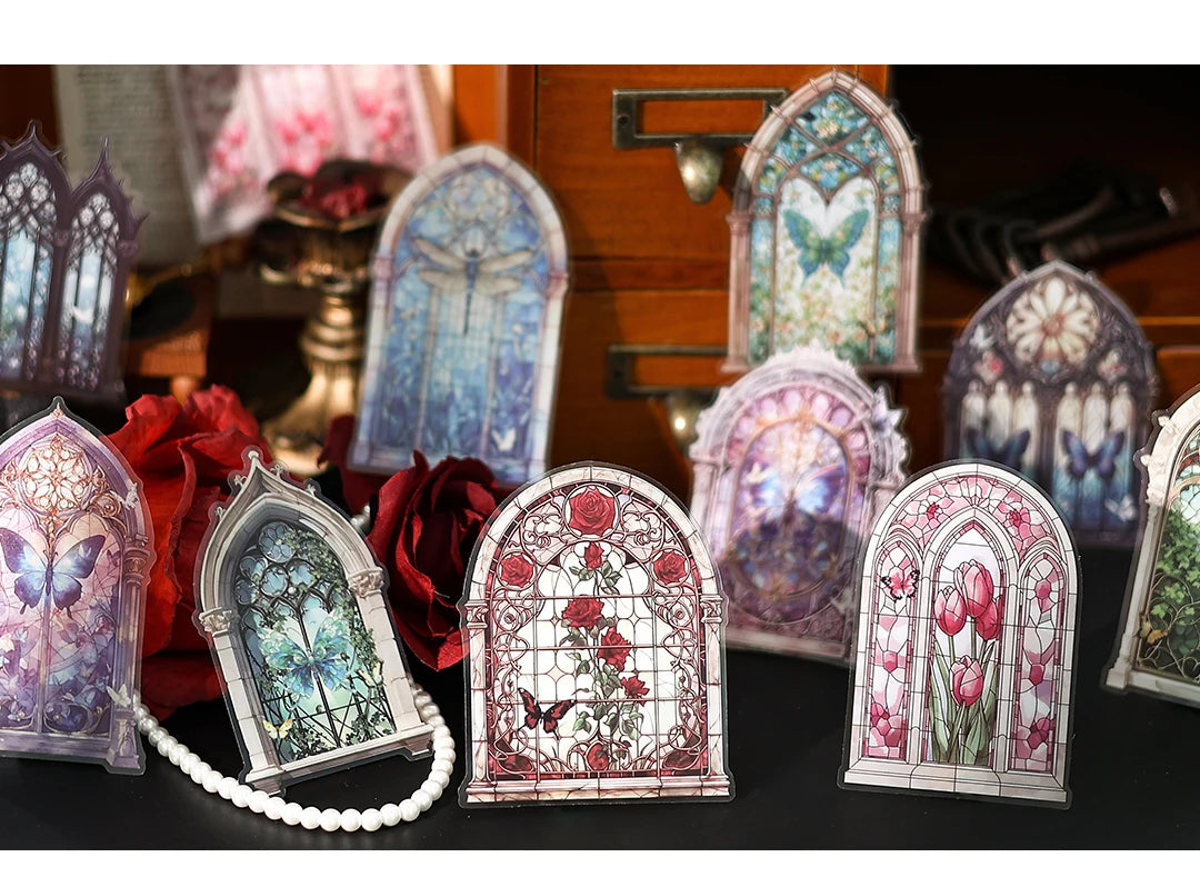 10pcs Flowers Window Sticker PET Materials Collage Junk Journal DIY Scrapbooking Supplies Aesthetics Decor Sticker