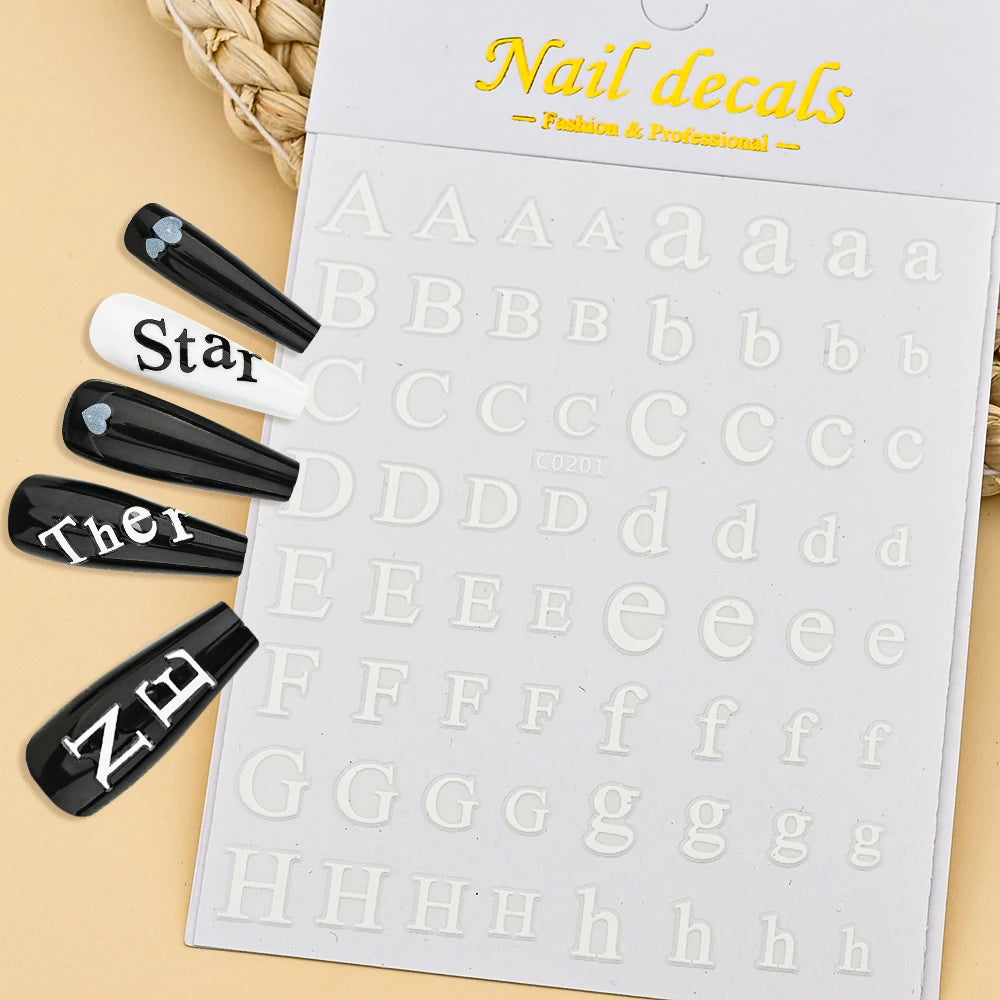 3D Glittery Gothic Letter Design Nail Art Stickers Uppercase Alphabet Letters Artistic Designs DIY Nail Art Decals Decoration #1