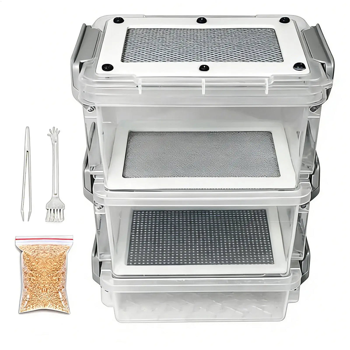 3-Layer Mealworm Breeding Kit Silkworm Feeder Bin Corn Worm Breeder Box for Pet Parents Animal Lovers Keepers Breeders Hobbyists