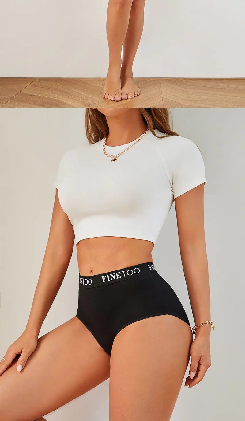 FINETOO 5Pcs Cotton Women Panties High Waist Breathable Soft Ladies Underwear Elastic Waistband Briefs S-XXL Comfortable Briefs