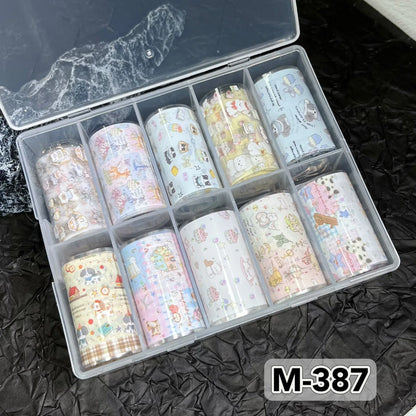 10 Rolls New Design Fresh Nail Foils for Transfer Paper Sticker Plaid Sliders Denim Nails Wraps DIY Bowknot Nail Art Decorations