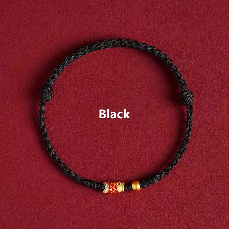 Hand Braided Red Rope Bracelet Copper Lucky Bead Hand Rope Couple Bracelet Simple Buckle Ethnic Original Female Accessory