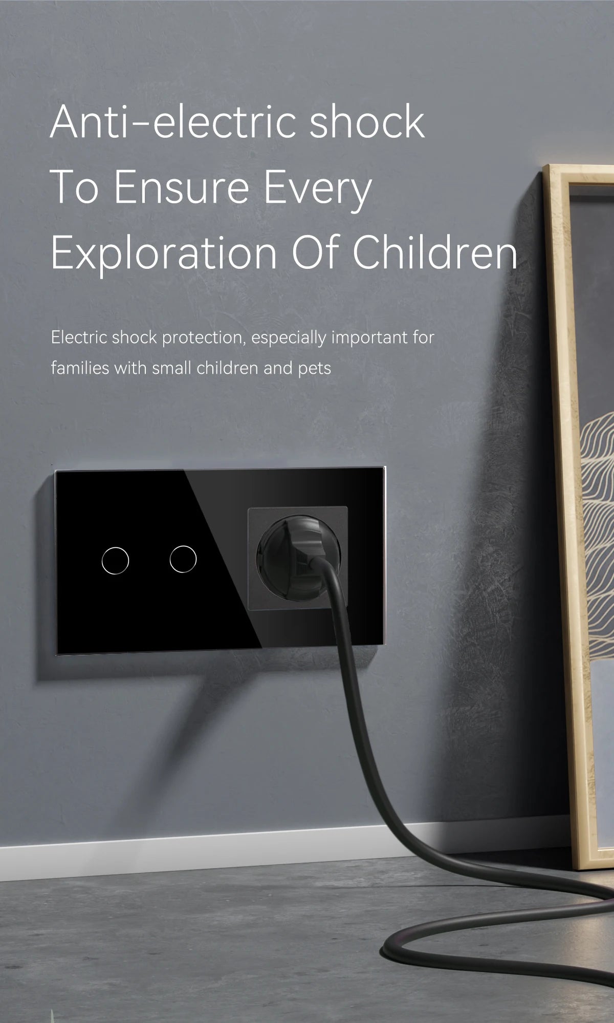 BSEED Touch Light Switch With EU USB Wall Sockets Black Wall Led Switches 1/2/3Gang 1Way Crystal Dark Blue Backlight Wall Switch