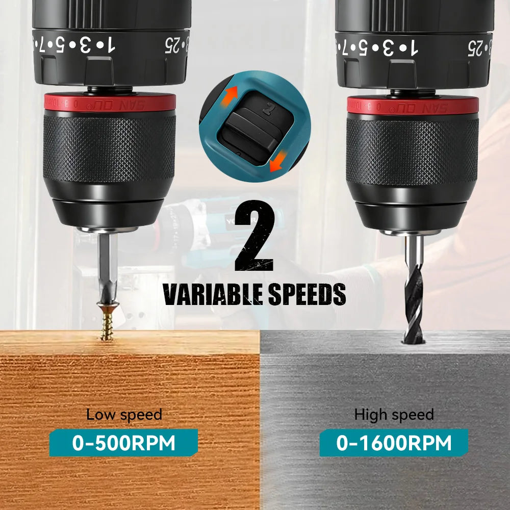 YOFIDRA 3 IN 1 25+3 Torque Electric Impact Drill  Handheld Cordless Impact Drill Woodworking Power Tool For Makita Battery Pin