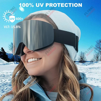 Professional Ski Goggles Adult Frameless Snow Goggles 100% UV400 Anti-Fog Magnetic Replaceable Lenses Snowboard Goggles
