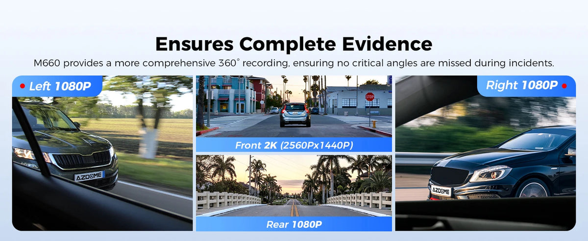 AZDOME Dash Cam M660 2.5K+3*1080P 4CH Car DVR GPS 5G Wifi Free 64GB Card Voice Control 24H Parking Monitor Super Night Visio