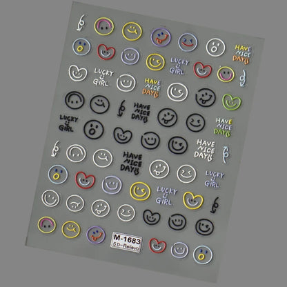 5D Exquisite Smiling Face Nail Stickers Embossed Japanese Macaron Nail Art Self-Adhesive Decorations Accessories DIY