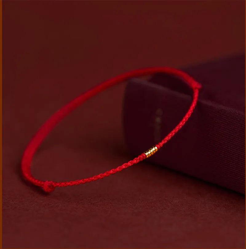 Hand Braided Red Rope Bracelet Copper Lucky Bead Hand Rope Couple Bracelet Simple Buckle Ethnic Original Female Accessory