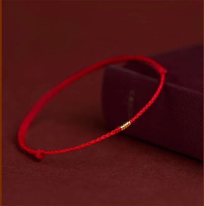 Hand Braided Red Rope Bracelet Copper Lucky Bead Hand Rope Couple Bracelet Simple Buckle Ethnic Original Female Accessory