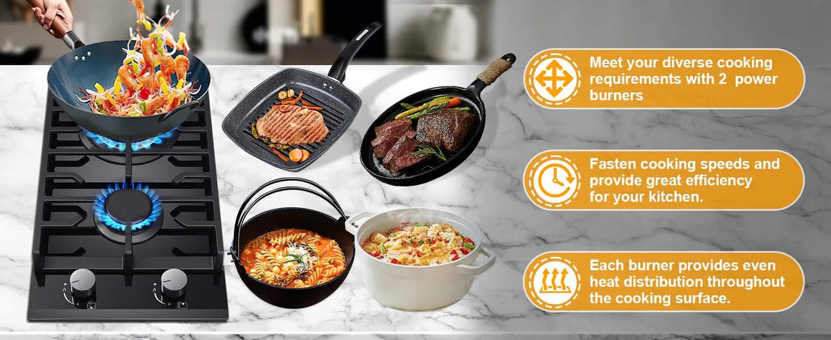 TopStrong 2 Burners 30cm Kitchen Built in Tempered Glass NG/LPG Dual Fuel Gas Hob UKGCT-B02