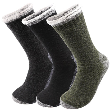 3Pairs Super Thick Merino Wool Socks Male Men Winter Thermal Cashmere Socks Fleece Terry Loop Middle Tube Socks High Quality