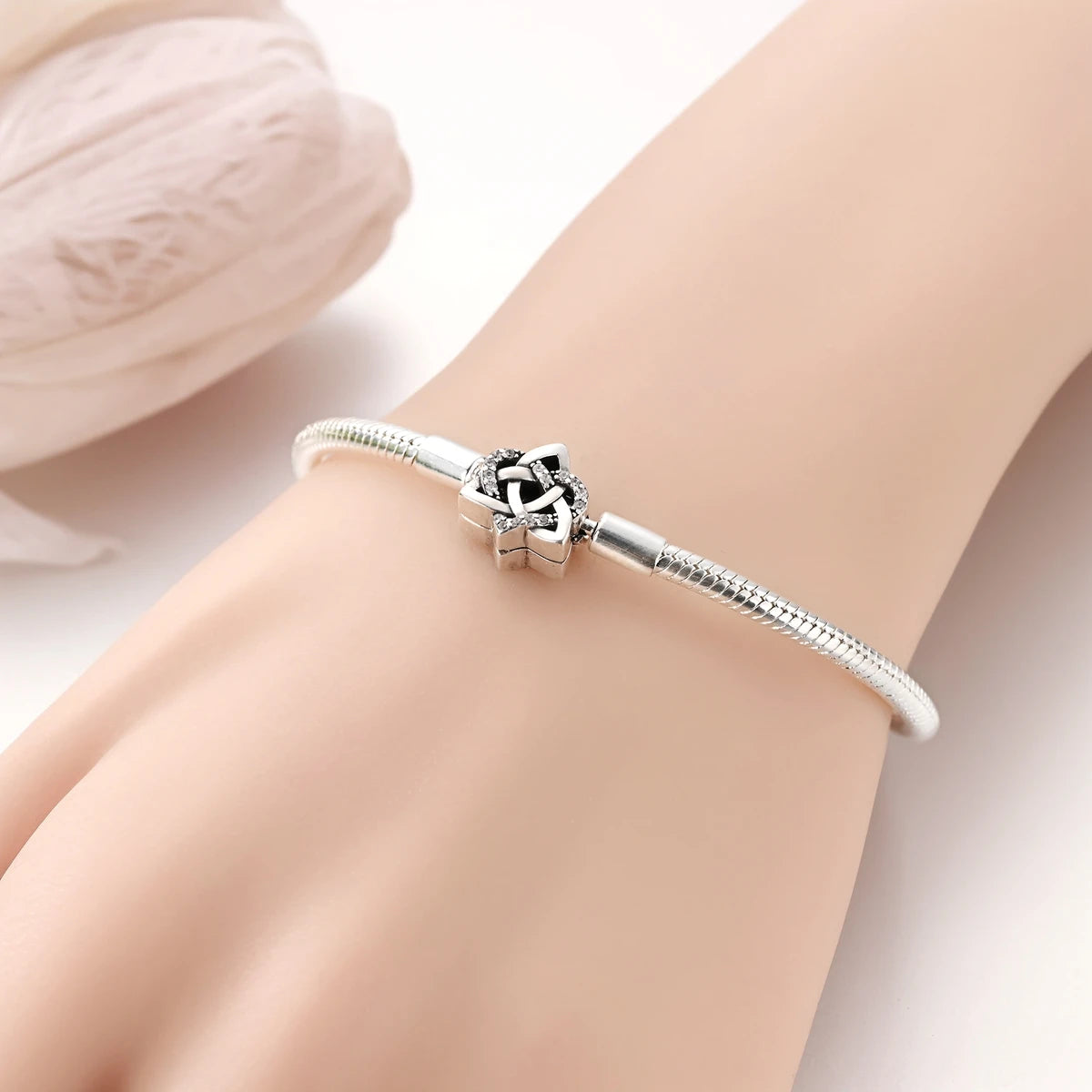 Original 925 Sterling Silver Charm Bracelets Heart Clip Bead Snake Chain Bracelet Fit Charms Beads Diy For Woman Fine Jewelry