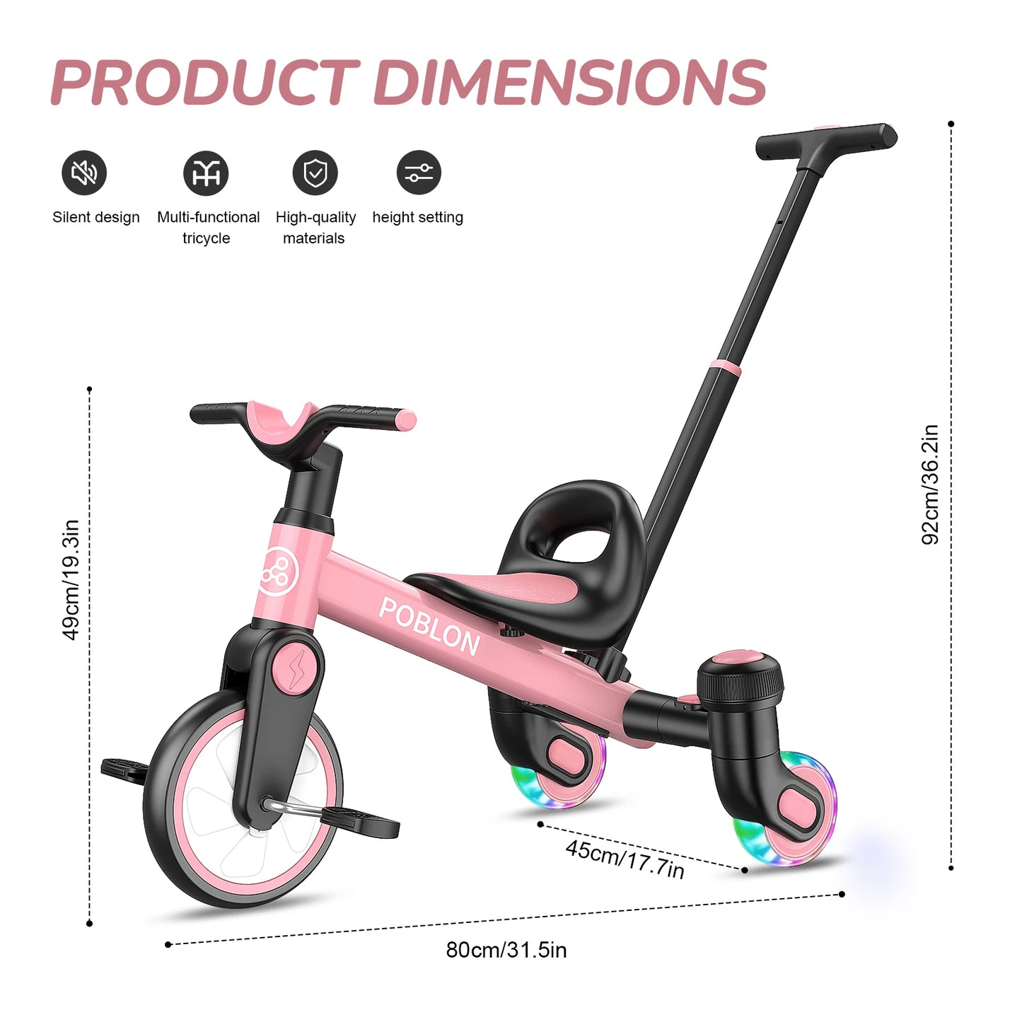 3-IN-1 Toddler Tricycle For 1.5-5 Years Old Drift Trike With 360° Spin Light Up Wheels Adjustable Seat Strong Frame Easy Assembly 3 Ride Modes Toddler Bike For Boys And Girls Indoor Outdoor Use White Pink Black Red