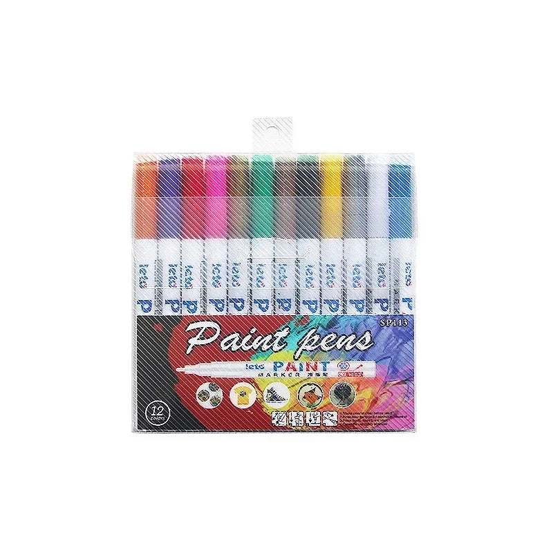 12PCS Waterproof Car Wheel Tire Oily Mark Pen Auto Rubber Tyre Colorful Permanent Painting Pen Graffiti Touch Up Paint Mark Pen