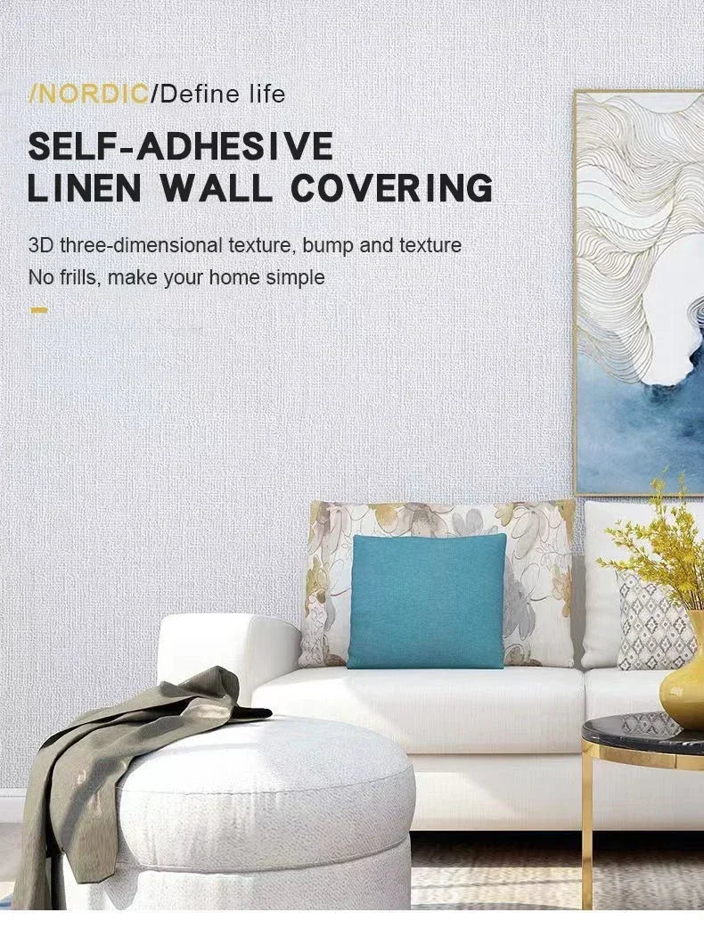 3D Self-Adhesive Linen Wallpaper Continuous Waterproof Wall Stickers Living Room Bedroom Kitchen Cabinet Waterproof Wall Sticker