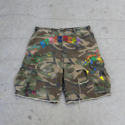 Y2K American Cargo Shorts Paint Splatter Camouflage Pattern Bottom New Trendy Retro Hip Hop Streetwear Unisex Baggy Short Pants