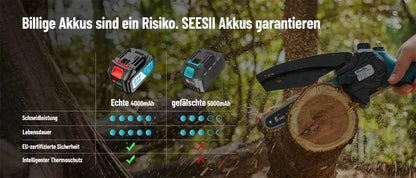SEESII 6'' Cordless Mini Chainsaw 15.2cm Electric Saw Rechargeable Woodworking Garden Pruning Saw for Makita 18V Battery Pin
