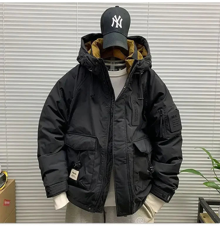 Luxury High-end Down Jackets Men Winter Warm Cargo Coat White Duck Down Coat Windproof Pockets Hooded Thick Parkas Canada