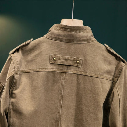 American Retro Style Men's Spring Casual Jackets Heavyweight Cotton Multi-Pockets Loose Cargo Jacket Fashion Outerwear