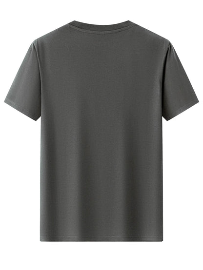 Summer men's 100% pure cotton casual fashionable loose retro compass mountain pattern printed round neck short sleeved T-shirt