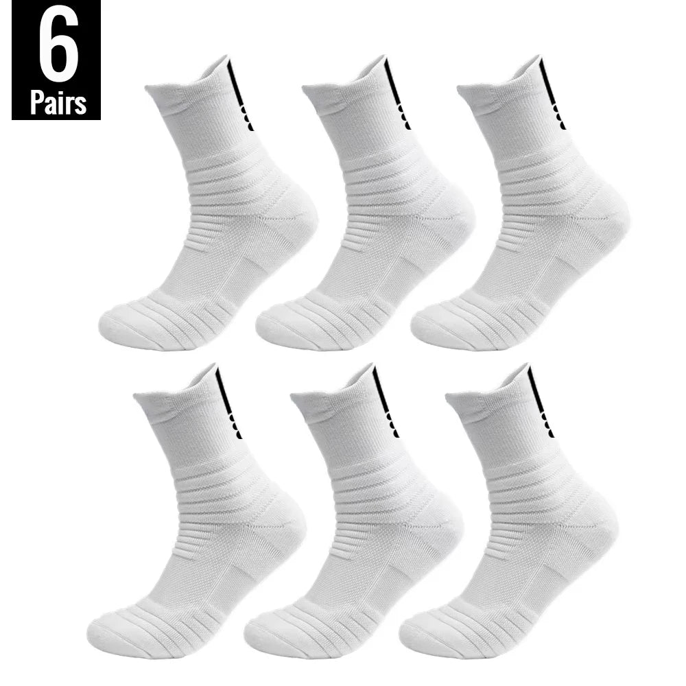 6/3/1 Pairs New Men Sports Running Fitness Flight Short Tube Socks Women's Towel Bottom Basketball Socks Solid Color Black Socks
