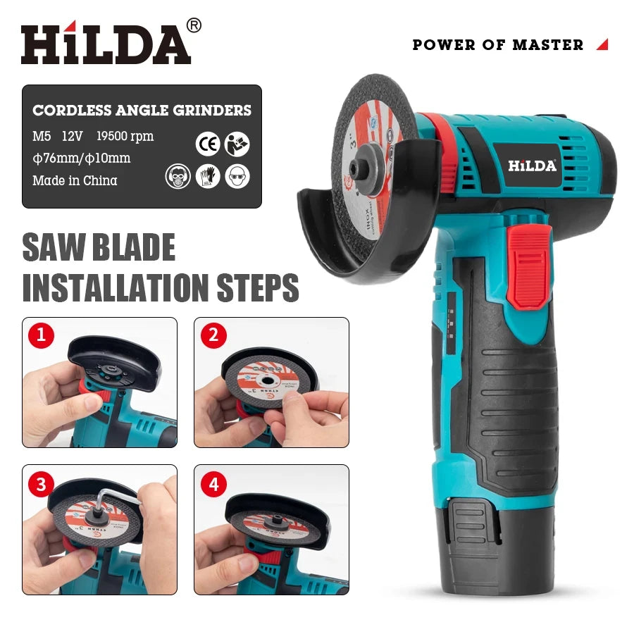 HILDA 12v Mini Angle Grinder Rechargeable Grinding Tool Polishing Grinding Machine For Cutting Diamond Cordless Power Tools