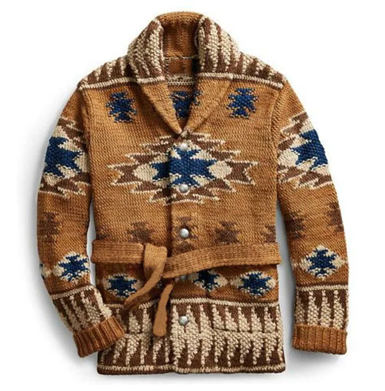 Europe and The United States Men Heavy Jacquard Fashion Sweater Autumn and Winter Retro Casual Thick Cardigan Knit Sweater Coat
