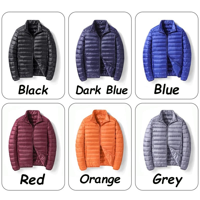 Men White Duck Down Jacket Warm Hooded Ultra Lightweight Packable Coat Winter Water and Wind-Resistant Breathable Down Jacket