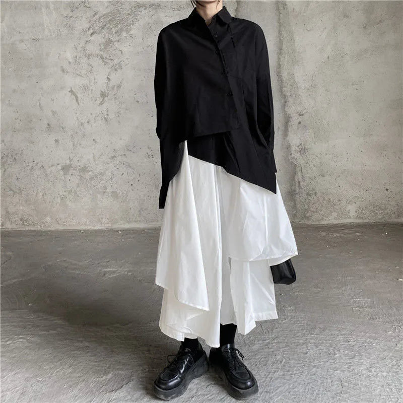 Women Black Skirts Japanese Gothic Irregular High Waist Pleated Skirt Pants for Women Vintage Cargo Skirts Female Clothes Ladies