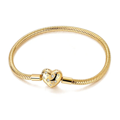 Original Bracelet 925 Sterling Silver Charm Bracelet 17-20CM Golden Heart Love Key Clover Bracelet Bangle Women Jewelry Gift