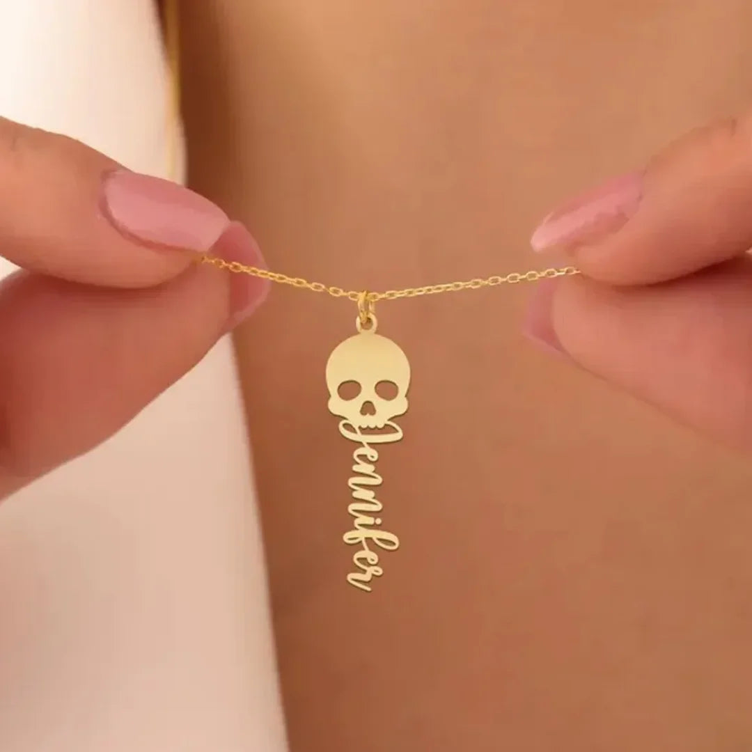 Custom Skull Necklace Personalized Name Engrav Gothic Style Dainty Chain Unique Jewelry Gift for Men Women Edgy Fashion Present