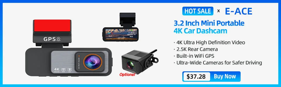 Dash Cam 4K GPS WIFI APP 24H Night Vision Mini Optional Rear Lens Dashcam Car DVR Video Recorder Camera For Car Black Box