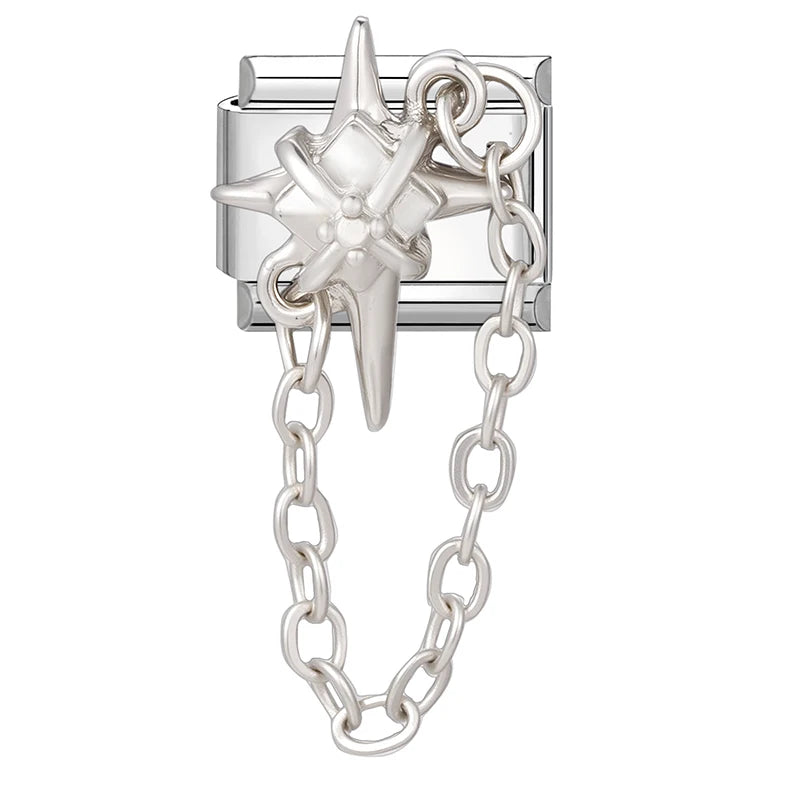 New Shiny Zircon Heart Butterfly Flower Star Bow Italian Charm Links Fit 9MM Stainless Steel Bracelet Girls' DIY Making Gift