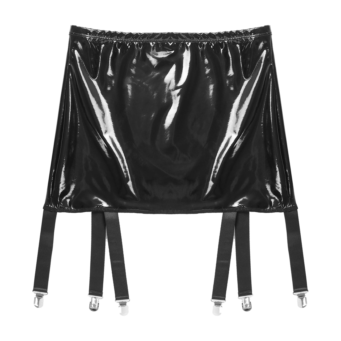Women's Garter Straps Pencil Skirts Patent Leather Wet Look Garter Belt Short Mini Skirts with Buckle Clips Sexy Clubwear Party