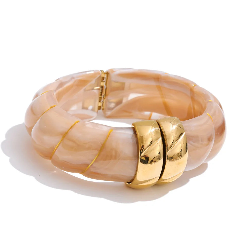 Yhpup Exclusive Multi-Color Acrylic Resin Wide Statement Bracelet Bangle Stainless Steel Autumn Winter Sweater Wrist Jewelry