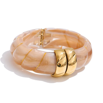 Yhpup Exclusive Multi-Color Acrylic Resin Wide Statement Bracelet Bangle Stainless Steel Autumn Winter Sweater Wrist Jewelry