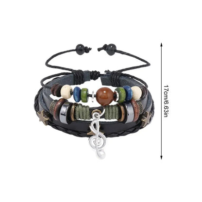 High-end Men And Women Beads Leather Bracelet Vintage Bracelet Bracele Bracelet Star Note Bracelet Musical Adjustable Multi F9J3