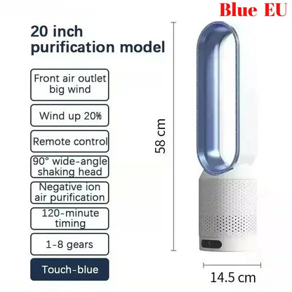 Cooling & Heating Bladeless Fan  Timer Remote Control 8 Wind Speed Home Silent Air Conditioner Heater LED Display