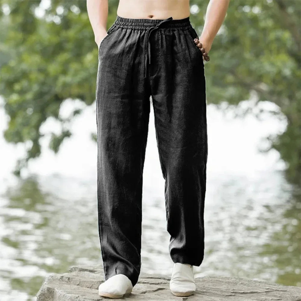 2025 New Men's Cotton Linen Pants Male Autumn New Breathable Solid Color Linen Trousers Fitness Streetwear S-3XL-5XL