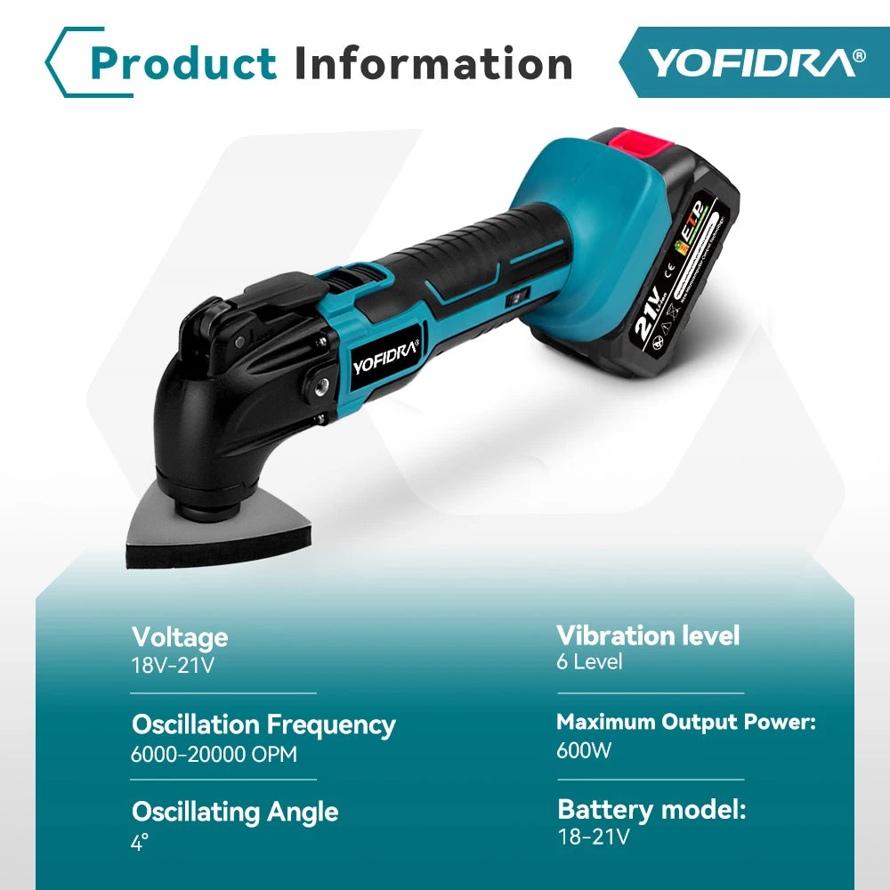 YOFIDRA 6 Gears Electric Saw Oscillating Multi Function Tool Cordless Trimmer Shovel Woodworking Cutting Machine For Makita 18-21V Battery Pin