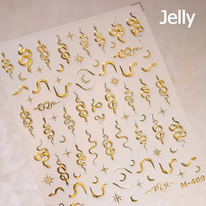 5D Gold Stamped Silver Sun Stars Snake Nail Art Stickers Totems Reliefs Self Adhesive Dark Chinese Style Manicure Decals