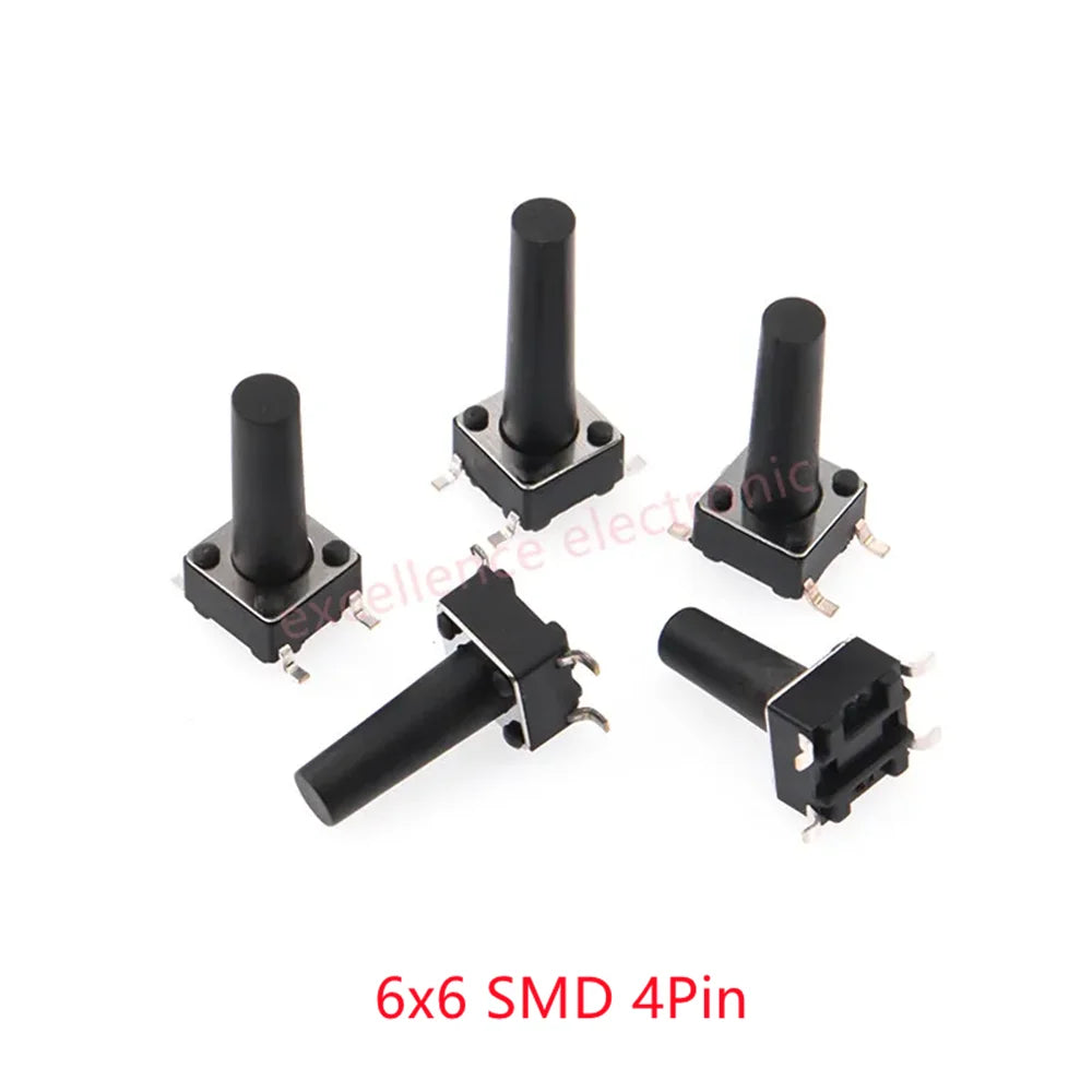 10 Models =100Pcs 6*6 Light Micro Touch Switch Set Push Button Switch Kit Height: 6*6*4.3MM~13MM  DIP SMD 2P/4P 6x6 Keys Tact
