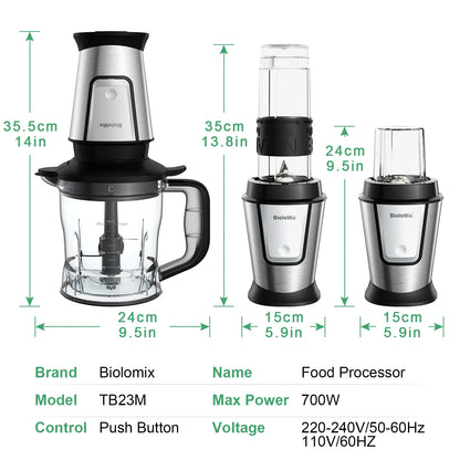 BioloMix 700W Compact Kitchen Blender 3-in-1 Juicer Food Processor and Dry Grinder Perfect for Making Fresh Juices Dips