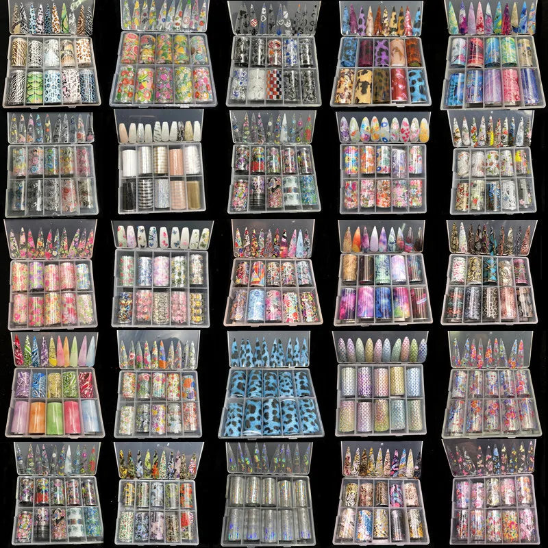 New Flower Nail Foils for Transfer Paper Stickers Floral Adhesive Fruit Nails Wraps Fish DIY Water Marble Nail Art Decorations