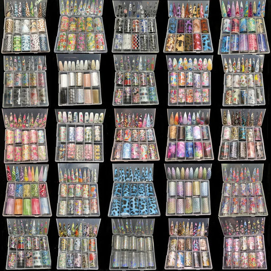New Flower Nail Foils for Transfer Paper Stickers Floral Adhesive Fruit Nails Wraps Fish DIY Water Marble Nail Art Decorations
