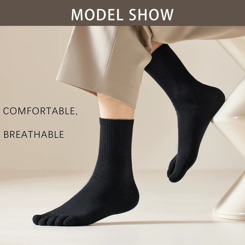 Hot Sale Men's Cotton Toe Socks Moisture-Wicking Odor Control Seamless Toe Design Long Crew Socks for Sports Daily Wear