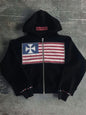 Autumn New National Flag Minimalist Design Color Collision Pattern Men Hooded Sweatshirt Harajuku Y2k Loose Zipper Sweatshirt