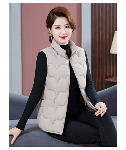 Fashion Women Down Cotton Jackets Vests Solid Stand Collar Zipper Cardigan Thicken Autumn Winter Warm Casual Sleeveless Coats