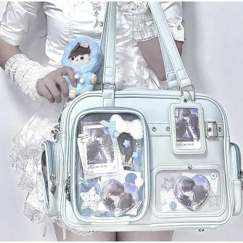 Japanese Tote Bag Fashion Concert Shoulder Bag Student Backpack Transparent Multi-pocket Messenger Bag Zipper Storage Pain Bag