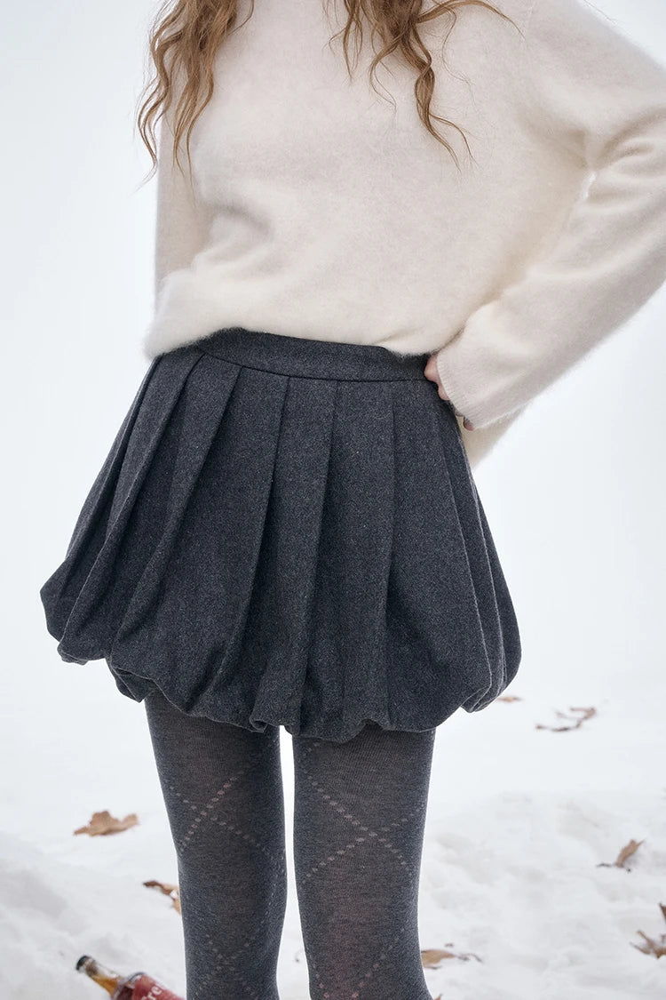 ELFSACK 2025 Dark Gray Pleated Skirt Women, Preppy Elegant Tiered Midi Skirt with Bubble Hem, Winter Mini/Maxi Half Skirt